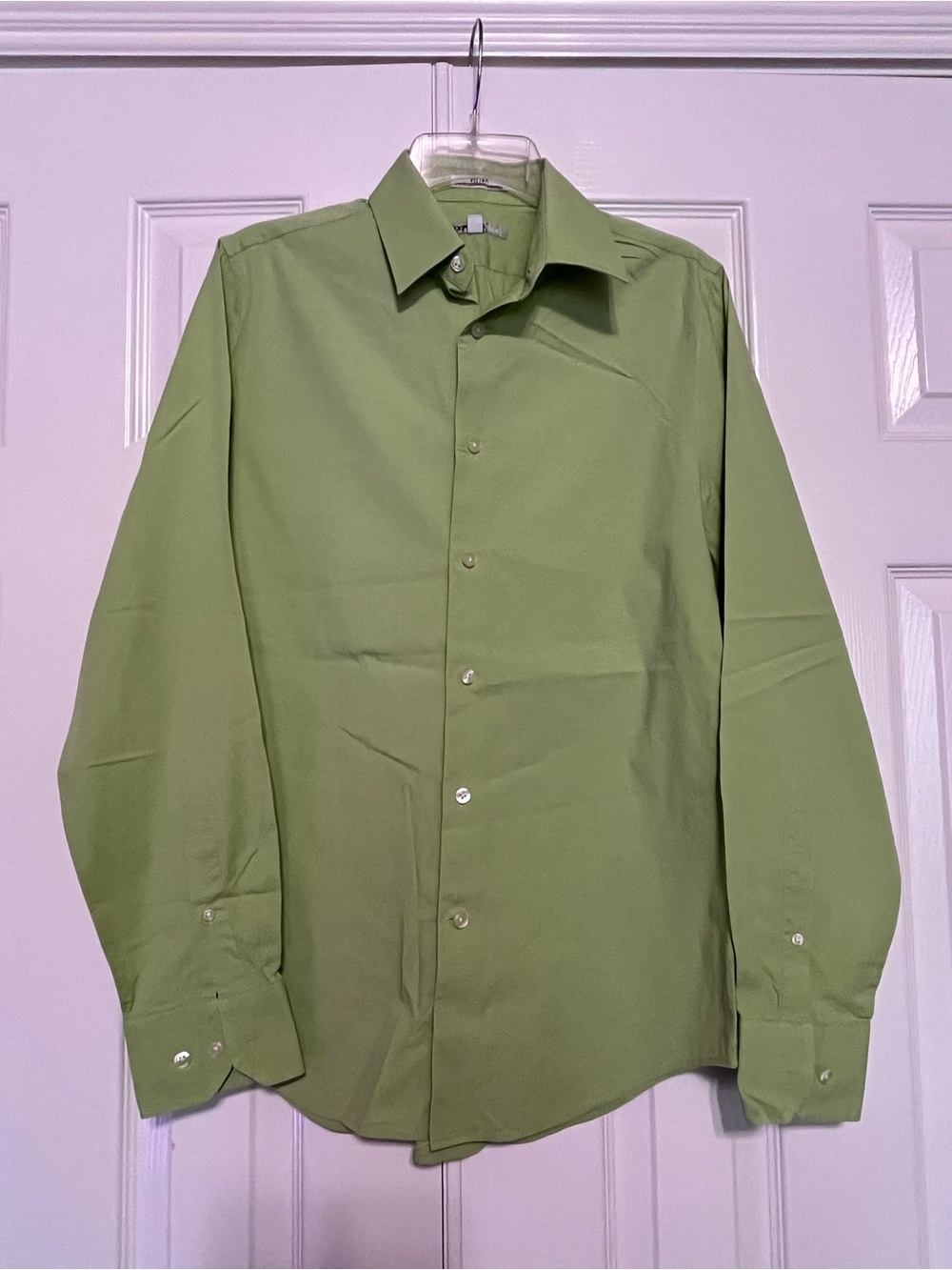 Express Men's Light Olive Green Dress Shirt - Long Sleeve Button-Up